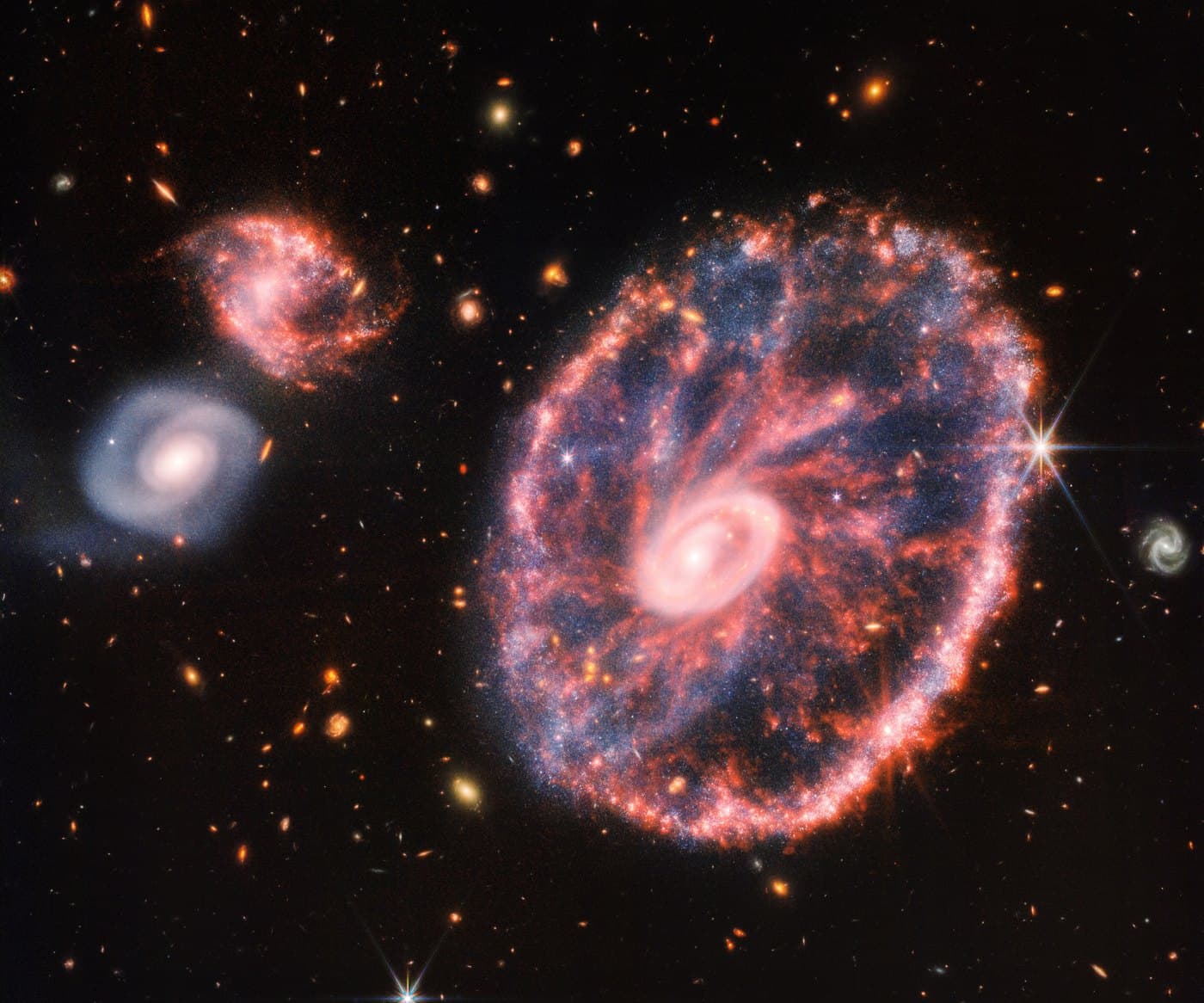 The Cartwheel Galaxy, captured by the James Webb Space Telescope