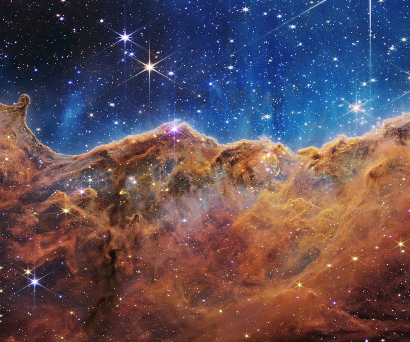 The Cosmic Cliffs in the Carina Nebula, captured by the James Webb Space Telescope